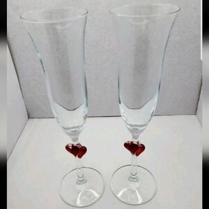 Set of 2 STOLZLE 6oz. L'Amore Red Heart Champagne Flutes